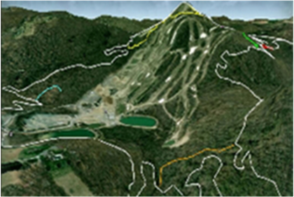 Image of mountain range with project areas demarcated